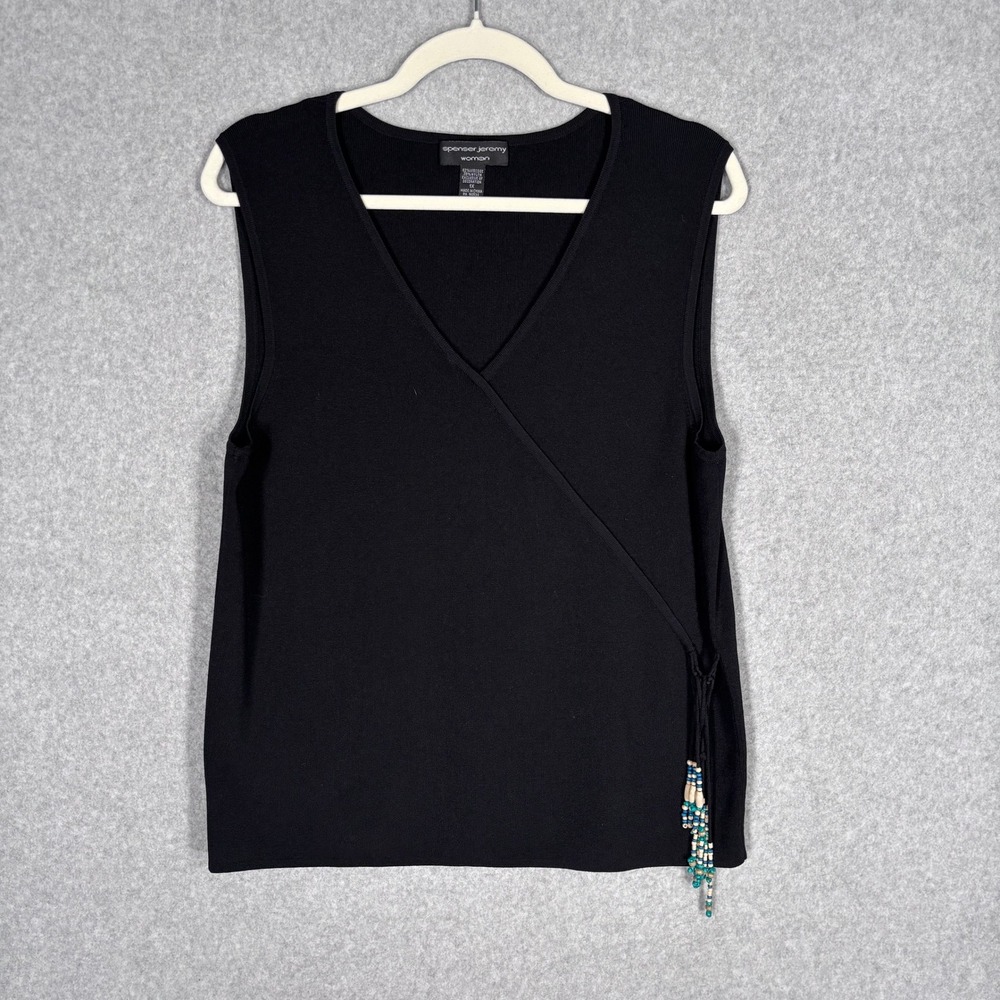 Spenser Jeremy Shell Knit Tank Top 1X Black Beaded Faux Wrap Southwest Career